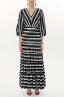 Striped V-neck  balloon sleeve maxi dress 93344