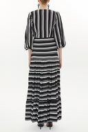 Striped V-neck  balloon sleeve maxi dress 93344