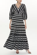 Striped V-neck  balloon sleeve maxi dress 93344