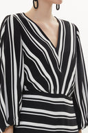 Striped V-neck  balloon sleeve maxi dress 93344
