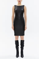 Black Leather sleeveless Slim fit mini dress 93345