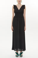 Black Elastic waist V neck sleeveless maxi dress 93348