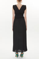 Black Elastic waist V neck sleeveless maxi dress 93348