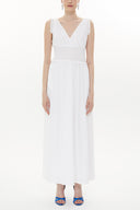 White Elastic waist V neck sleeveless maxi dress 93348