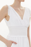 White Elastic waist V neck sleeveless maxi dress 93348