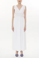 White Elastic waist V neck sleeveless maxi dress 93348