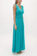 Green Elastic waist V neck sleeveless maxi dress 93348