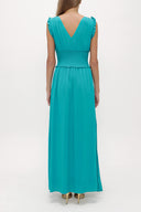 Green Elastic waist V neck sleeveless maxi dress 93348