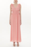 Pink Elastic waist V neck sleeveless maxi dress 93348