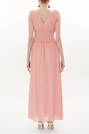 Pink Elastic waist V neck sleeveless maxi dress 93348