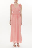 Pink Elastic waist V neck sleeveless maxi dress 93348