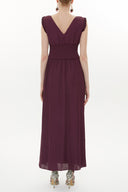 Burgundy Elastic waist V neck sleeveless maxi dress 93348