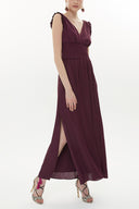 Burgundy Elastic waist V neck sleeveless maxi dress 93348