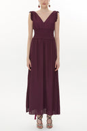 Burgundy Elastic waist V neck sleeveless maxi dress 93348