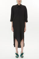 Black Wide cut button midi dress 93349