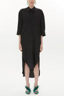 Black Wide cut button midi dress 93349