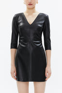 Black Pleated V-neck side zipped mini dress 93350