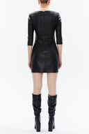 Black Pleated V-neck side zipped mini dress 93350