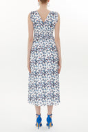 Blue Patterned Elastic waist sleeveless midi dress 93359