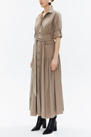 Beige Pleated pocket maxi dress 93362