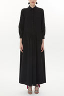Black Rib sleeve wide cut maxi dress 93368