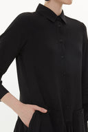 Black Rib sleeve wide cut maxi dress 93368