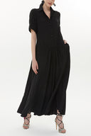 Black Rib sleeve wide cut maxi dress 93368