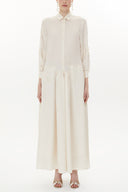 Beige Rib sleeve wide cut maxi dress 93368