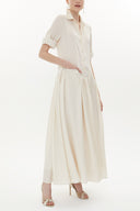 Beige Rib sleeve wide cut maxi dress 93368