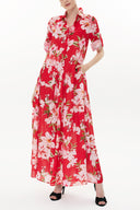 Floral Printed Rib sleeve wide cut maxi dress 93368
