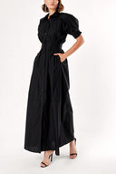 Black Pleated sleeve and waist dress  93369