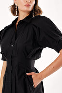 Black Pleated sleeve and waist dress  93369