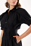 Black Pleated sleeve and waist dress  93369