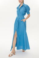 Blue Pleated sleeve and waist dress  93369