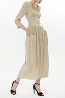 Beige Underbodice detail zipped maxi dress 93371