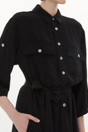 Black Button detail wide cut maxi dress 93372