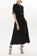 Black Button detail wide cut maxi dress 93372