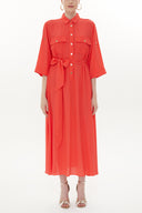 Red Button detail wide cut maxi dress 93372