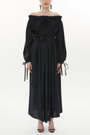 Black Elastic shoulder and cuff wide cut dress  93379