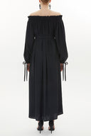 Black Elastic shoulder and cuff wide cut dress  93379