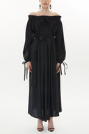 Black Elastic shoulder and cuff wide cut dress  93379