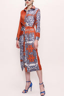 Orange Lace-up shirt dress 93381