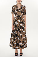 Brown Long Sleeve Button Elastic Dress 93386