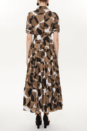 Brown Long Sleeve Button Elastic Dress 93386