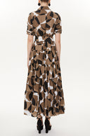 Brown Long Sleeve Button Elastic Dress 93386