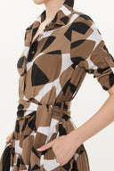 Brown Long Sleeve Button Elastic Dress 93386