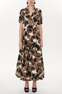Brown Long Sleeve Button Elastic Dress 93386