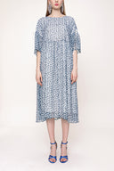 Blue Pleated loose-fitting bow dress 93392