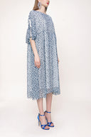 Blue Pleated loose-fitting bow dress 93392