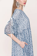 Blue Pleated loose-fitting bow dress 93392